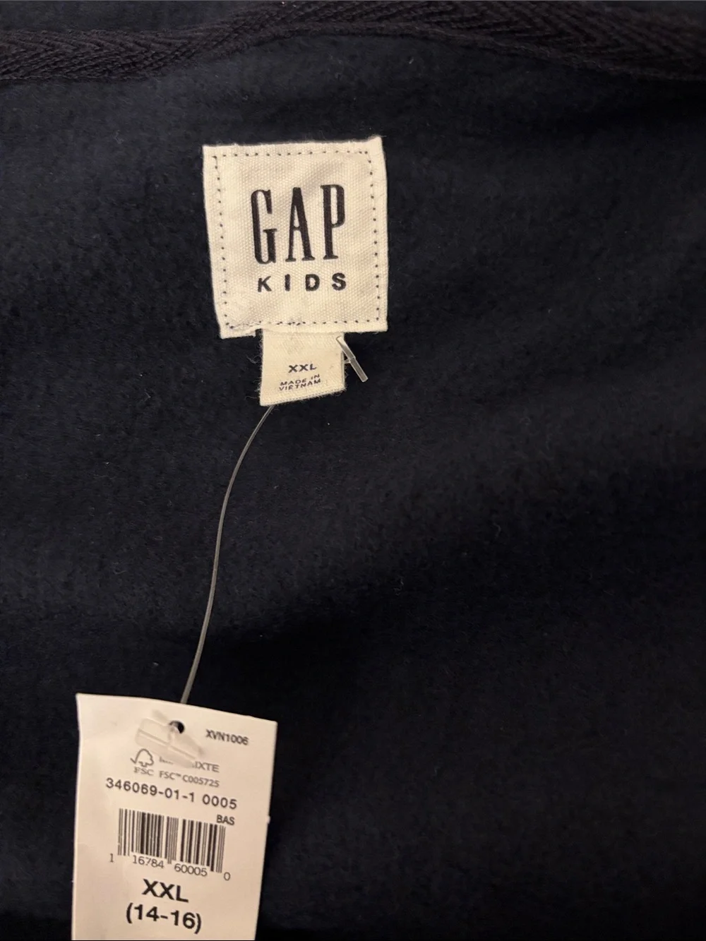 GAP Boys Navy sweatshirt zip Hoodie with White Logo 14-16